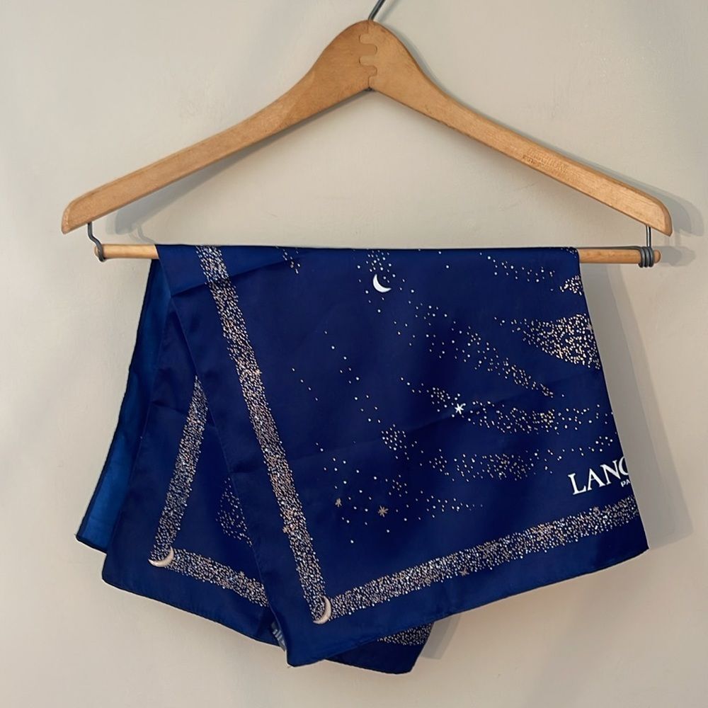 Lancôme Paris Blue Silky - Polyester Square Scarf Stars & Moon Galaxy Milky Way